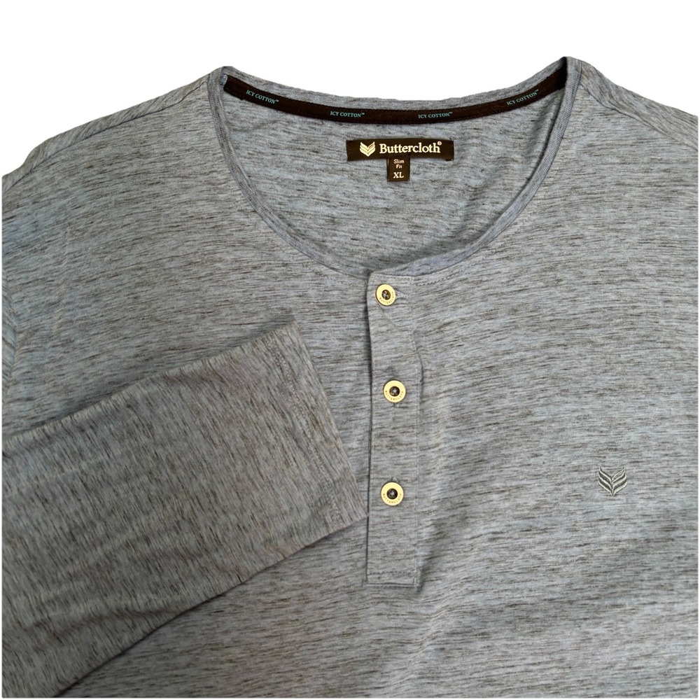 Buttercloth Shirt Men' XL ICY COTTON Long Sleeve Henley Blue Heather Casual
